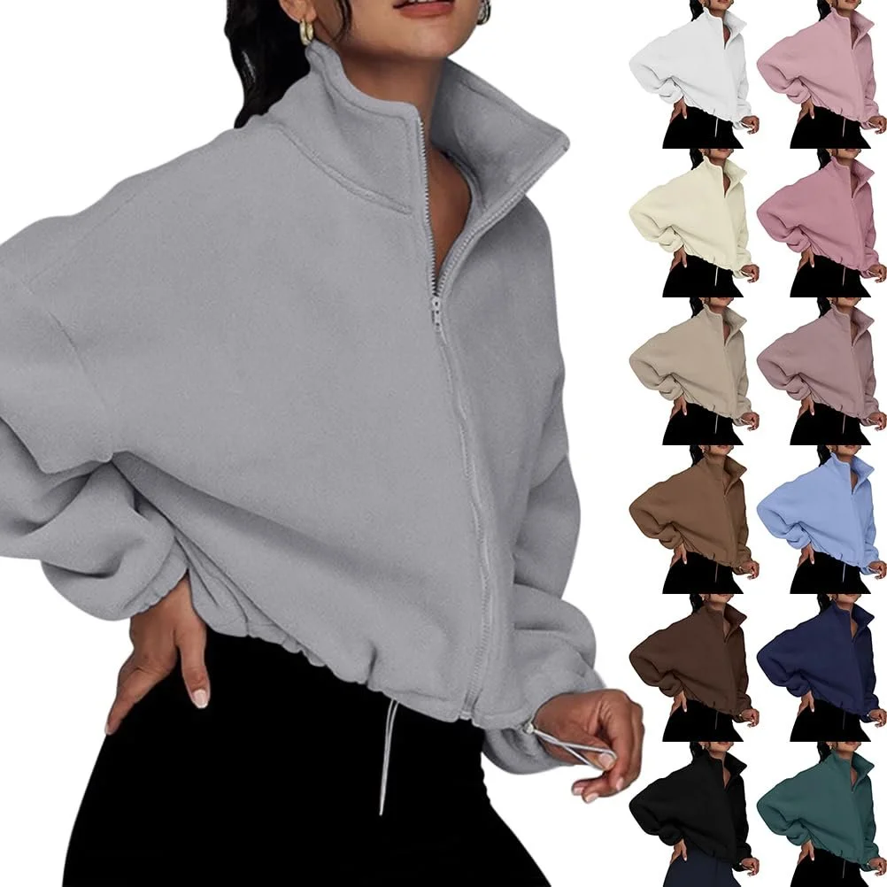 Женская кофта на молнии Onsoyours, с длинными рукавами, флисовая, куртка-бомбер, осенняя, зимняя, со шнурком, пальто, фото №2 Женская кофта на молнии Onsoyours, с длинными рукавами, флисовая, куртка-бомбер, осенняя, зимняя, со шнурком, пальто, фото №2