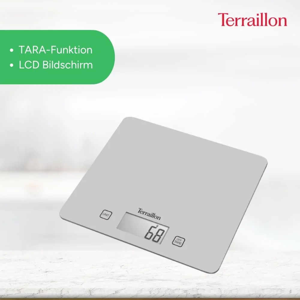 Кухонні ваги Terraillon T1040 цифрові, велика скляна платформа, функція тари, до 5 кг, фото №5 Кухонні ваги Terraillon T1040 цифрові, велика скляна платформа, функція тари, до 5 кг, фото №5