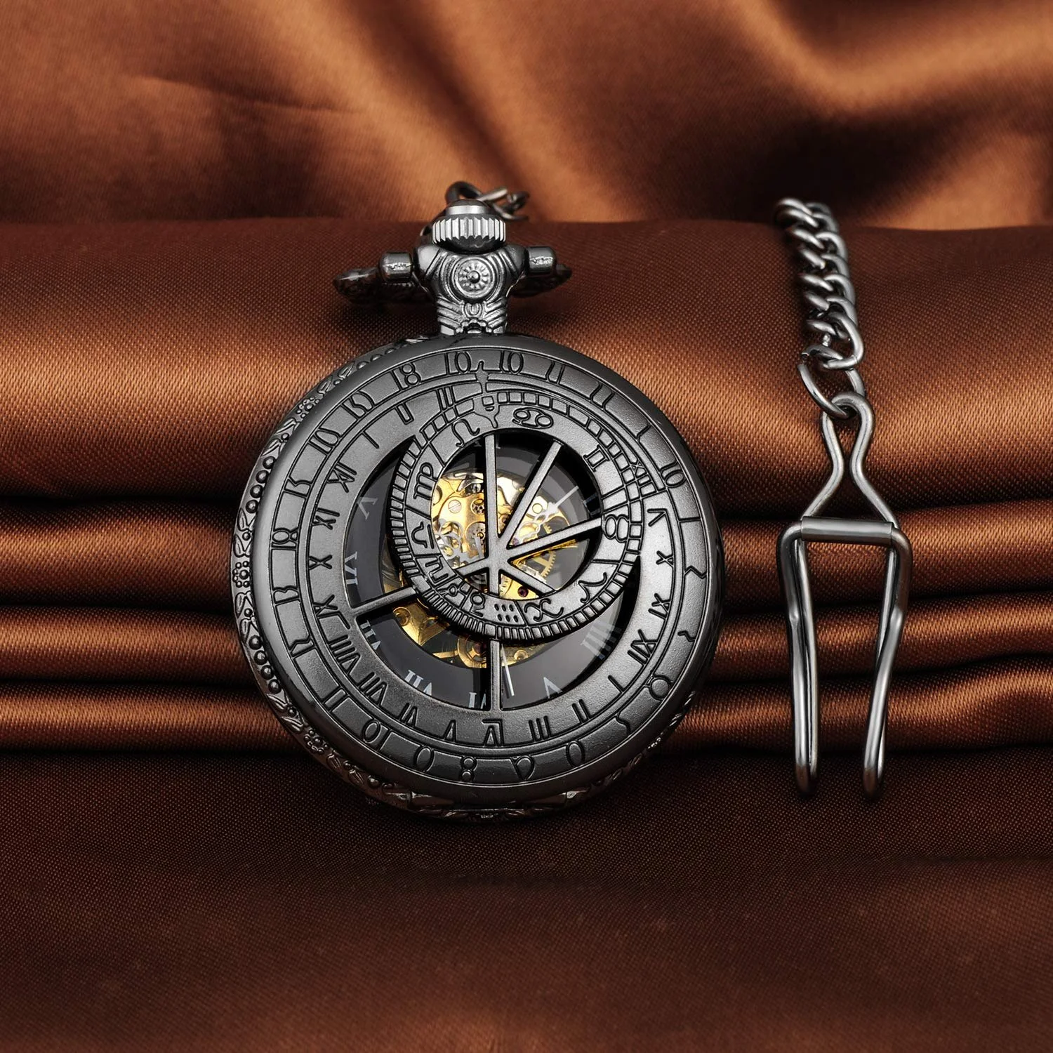 Карманные часы Unendlich U 12 Знаки зодиака Мужские Унисекс Аналоговые Классические с цепочкой-ожерельем Ретро Римские цифры Механические с ручным заводом, черный, Винтаж, Классический, фото №5 Карманные часы Unendlich U 12 Знаки зодиака Мужские Унисекс Аналоговые Классические с цепочкой-ожерельем Ретро Римские цифры Механические с ручным заводом, черный, Винтаж, Классический, фото №5