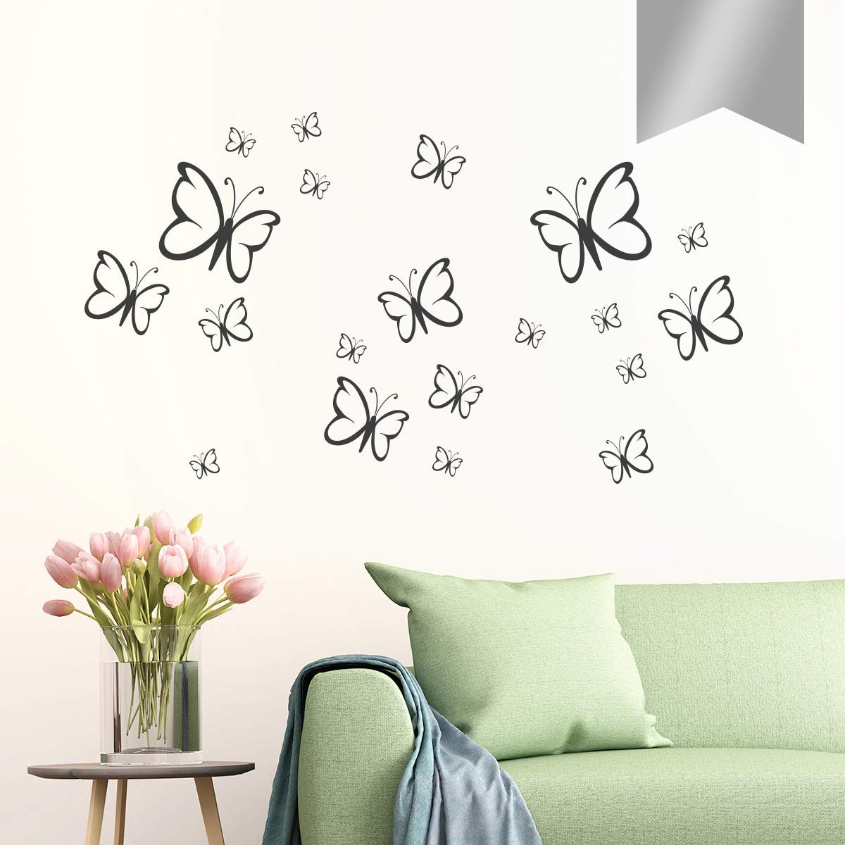 Наклейка на стіну Набір метеликів 20 шт. Сріблястий, фото №1 Наклейка на стіну Набір метеликів 20 шт. Сріблястий, фото №1