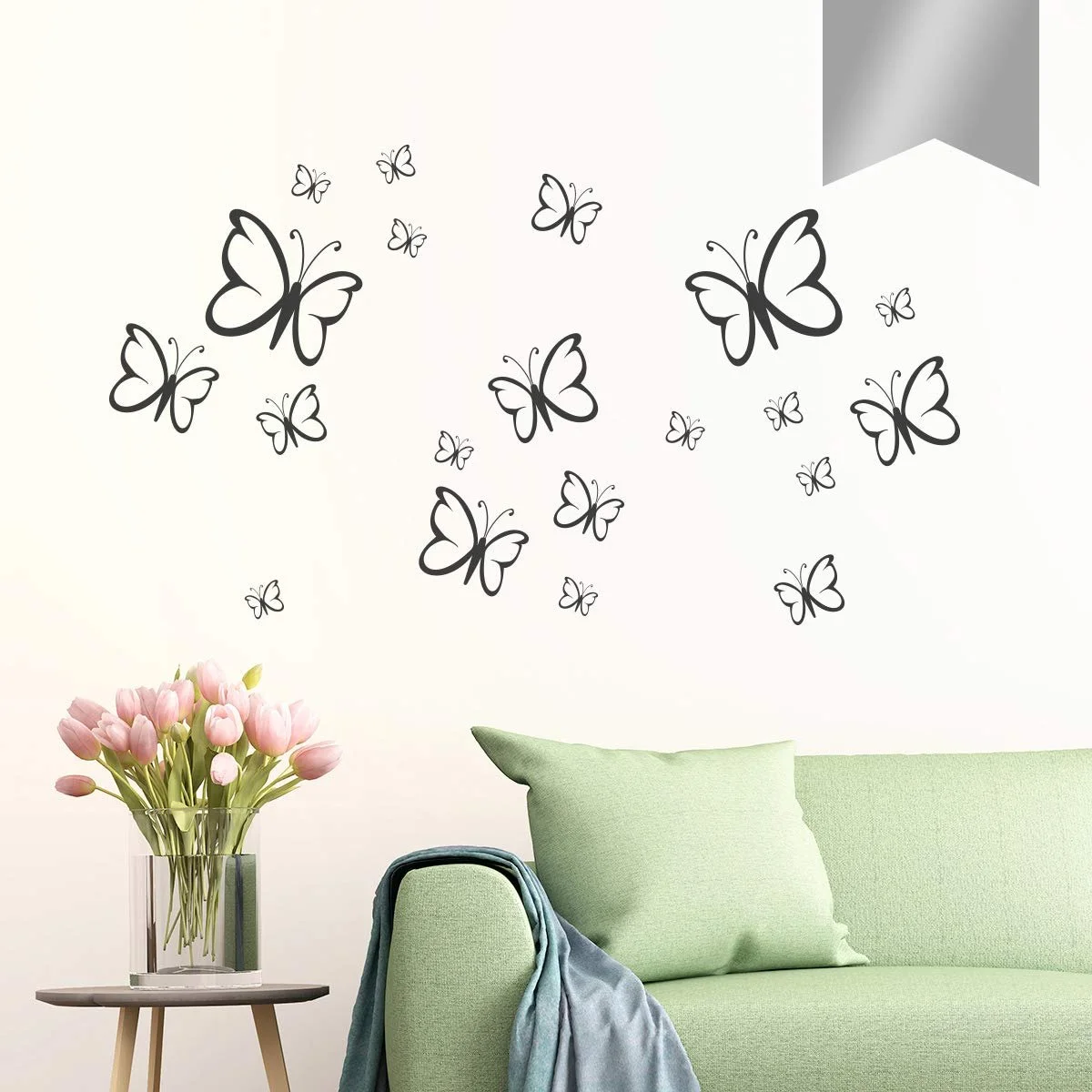 Наклейка на стену Набор бабочек 20 шт. Серебристый, фото №1