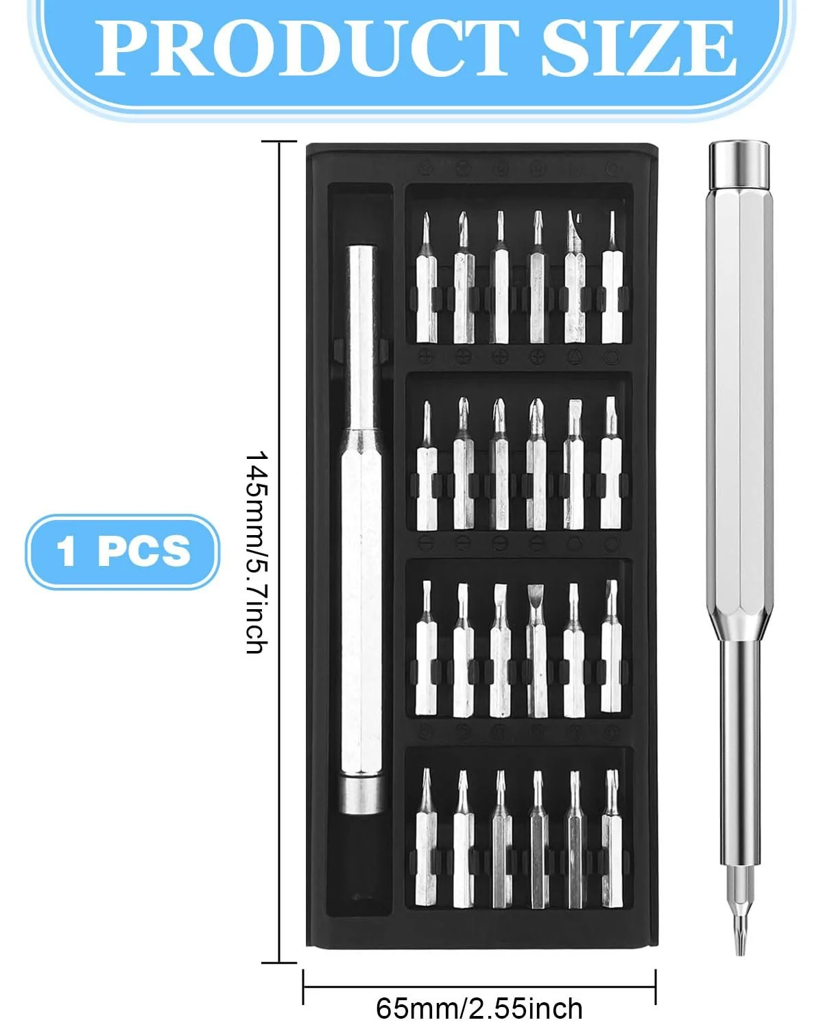 Набір прецизійних магнітних викруток 24-в-1 для годинників та електроніки, фото №2