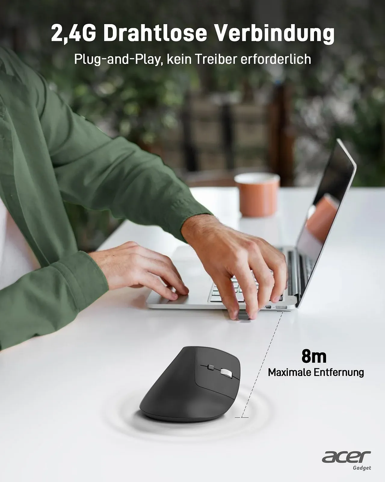 Мышь Acer Беспроводная, Перезаряжаемая 2.4 GHz Вертикальная с 3 DPI, 6 Кнопками, фото №6