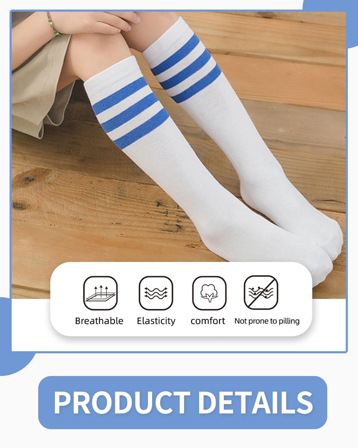 Гетры Женские Зимние Высокие Носки Теплые Длинные Носки Термоноски Белый Синие Полоски One Size, фото №3