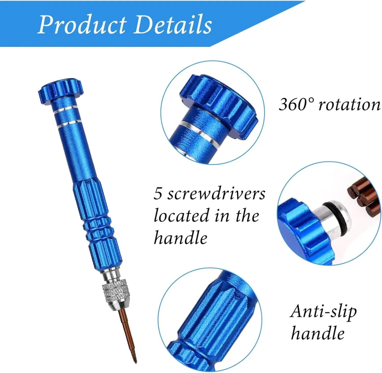 Набір міні-викруток 5 в 1 сталь для окулярів, електроніки та годинників, фото №3