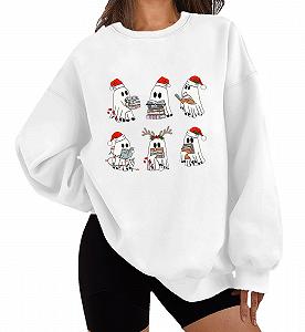 Рождественский свитшот с привидением и книгой, Рождественская футболка с привидением и книгой, Милый свитшот с привидением, книгой и надписью "Merry Christmas" для учителя - Фото 1