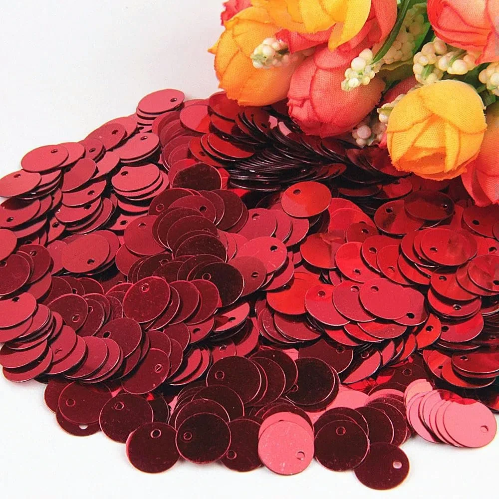 Паєтки Круглі Плоскі Великі з отвором Червоні 10 мм, 10 г, 250 шт, фото №1