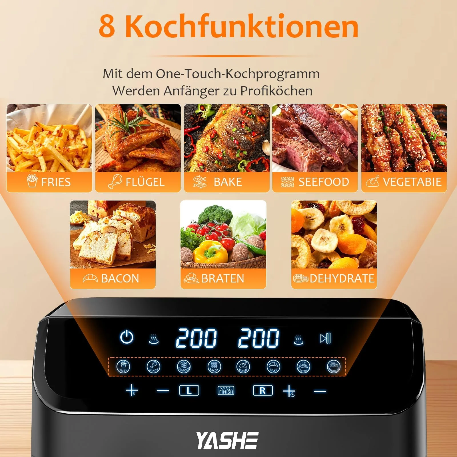 Мультипіч YASHE Dual Zone 9L XL 8-in-1 Digital Touchscreen, фото №3