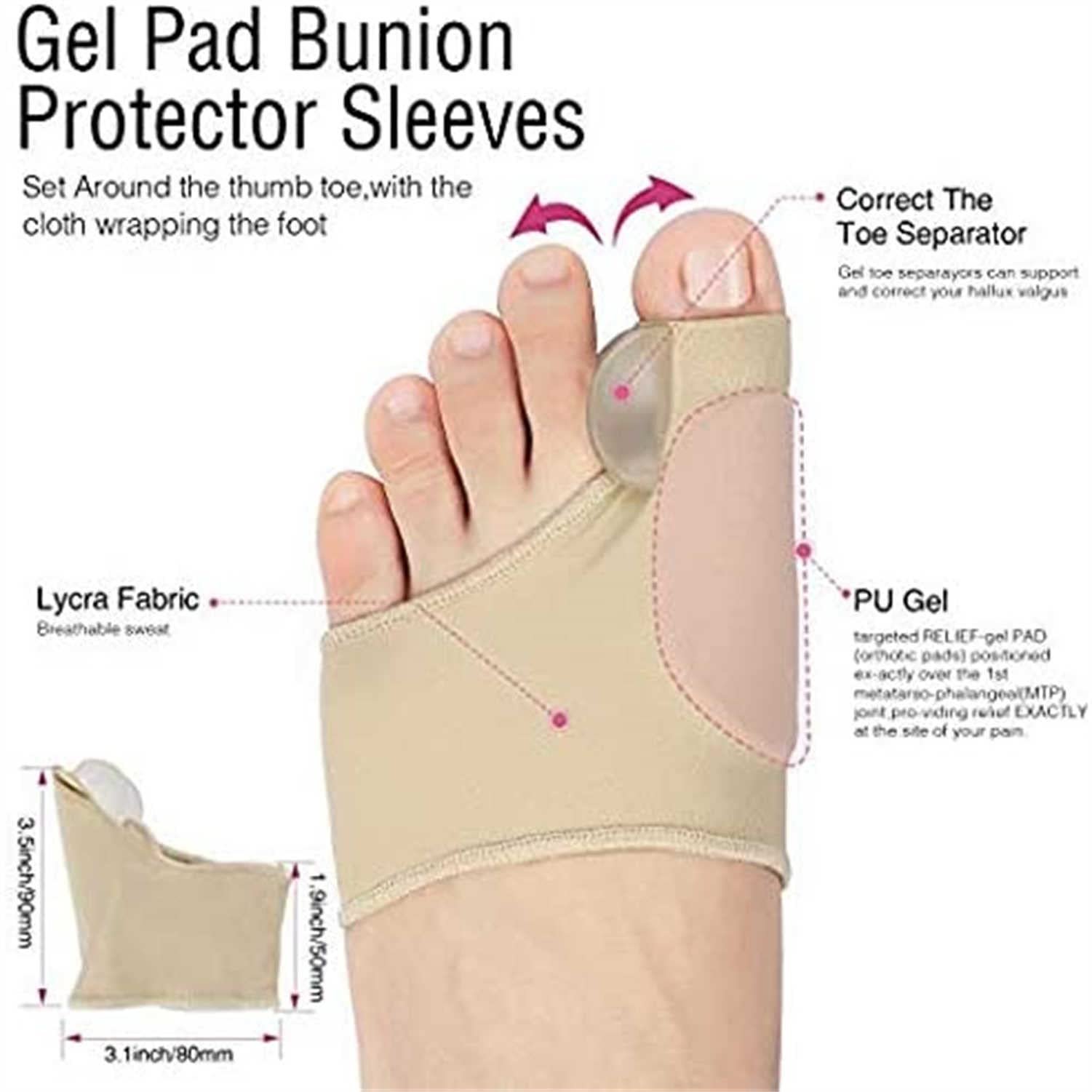 Коректор великого пальця стопи TMXKOOK Набір для корекції Hallux Valgus 9 шт., силіконовий роздільник для пальців, фото №2