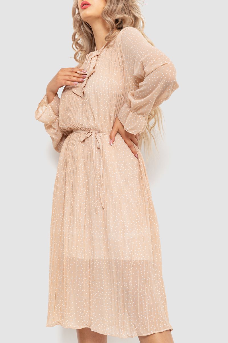 Платье шифоновое свободного кроя цвет бежевый 204R721, фото №3