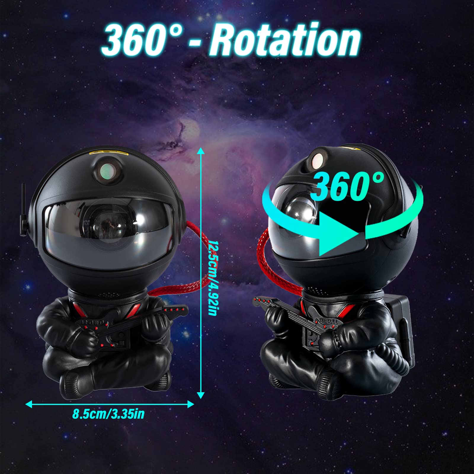 Проектор Starry Sky LED Galaxy Astronaut Night Light с пультом дистанционного управления 360° 8 режимов света 15 комбинаций освещения Black Guitar, фото №2