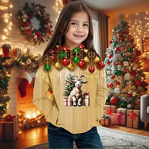 Детский Рождественский Пуловер с капюшоном и принтом, с длинными рукавами, теплый зимний пуловер на флисовой подкладке для девочек synthetic.ua - Фото 1