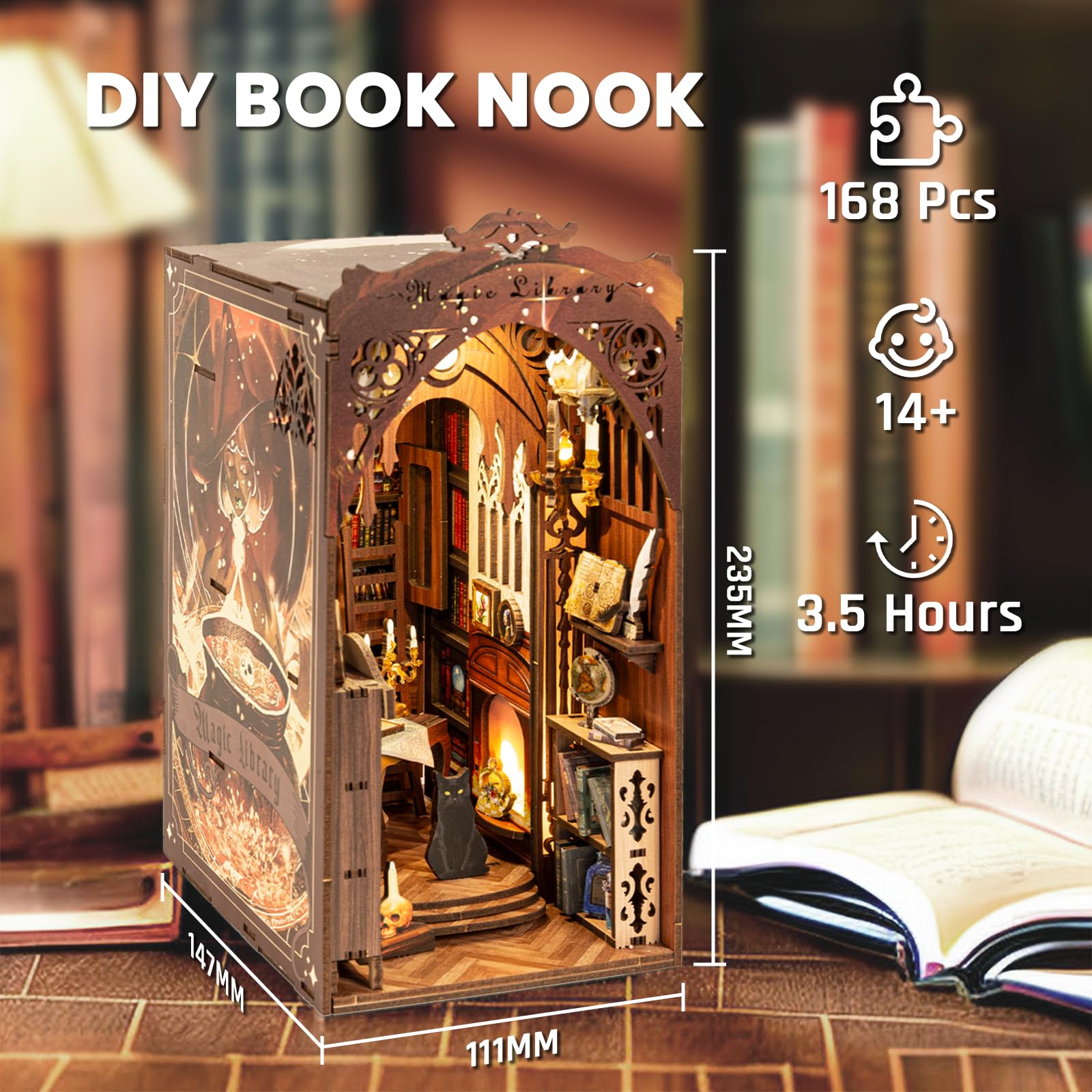 Кітельруб DIY Книжкова Ніша Ляльковий Будиночок Магічна Бібліотека з Меблями та LED Світлом 3D Модель Для Людей Віком Від 14+, фото №2