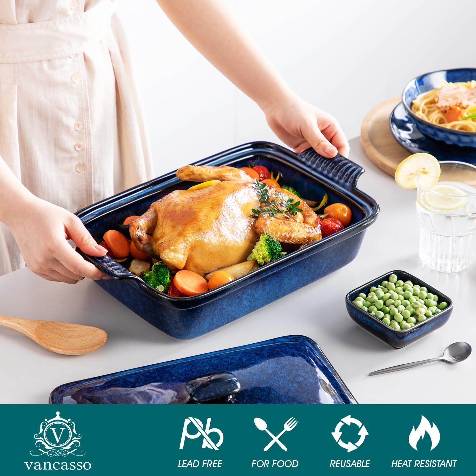 Гусятниця для запікання керамічна vancasso Starry квадратна з кришкою 3,55 л Синя, фото №3 Гусятниця для запікання керамічна vancasso Starry квадратна з кришкою 3,55 л Синя, фото №3