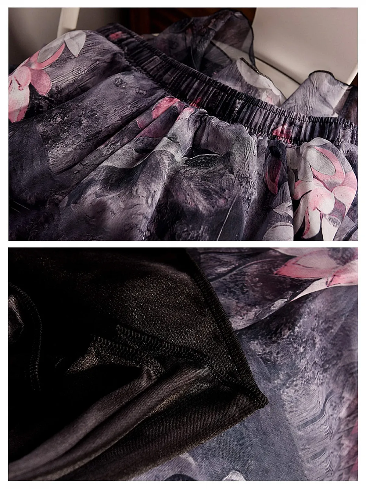 Шифоновая юбка с цветочным принтом макси, длинная юбка, шифоновая юбка с принтом, мягкая, гладкая, тонкая, легкая для лета, длина юбки 80 см / 90 см, фото №6