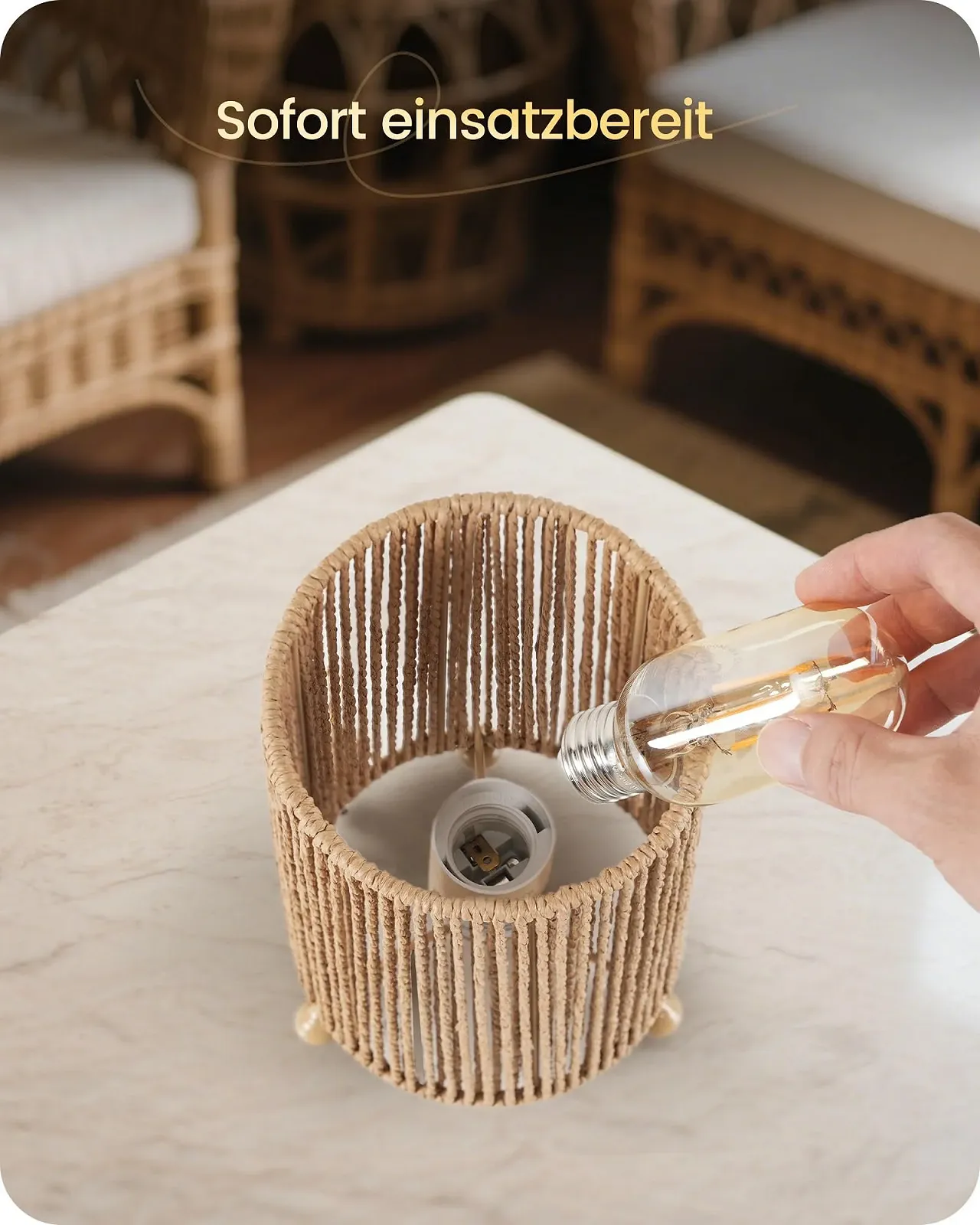 Настільна лампа приліжкова ZS11TLDP205 Бохо ротанг з кабелем світлодіодна лампа 4 Вт 2400 К набір з 2 шт., фото №8