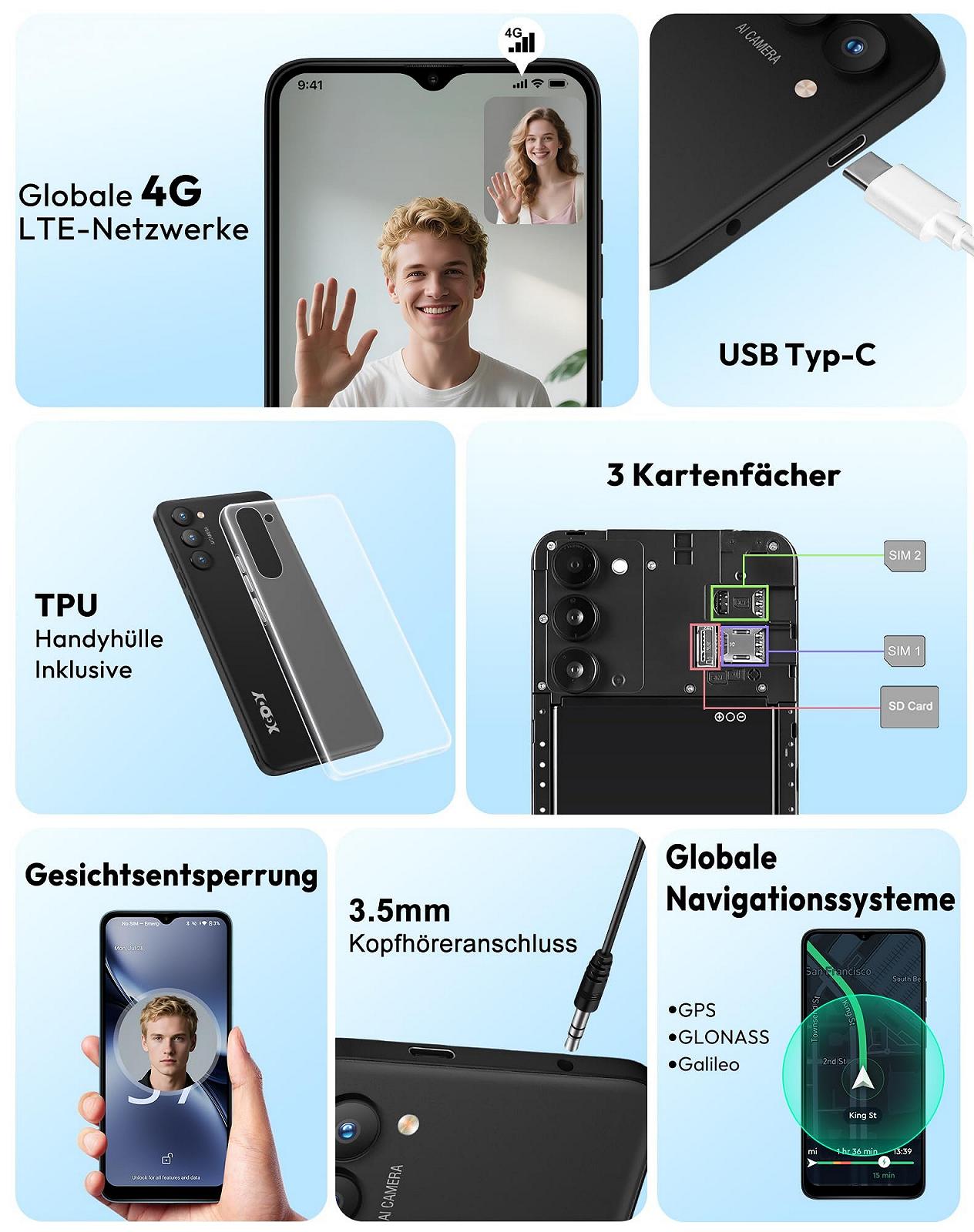 Смартфон XGODY X36 7 ГБ/32 ГБ 6.52" Android 15 Go 4G LTE 13 Мп + 5 Мп Black, фото №6