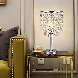 Настільна лампа E27 220 В Кришталева циліндрична Золотиста - Фото 1