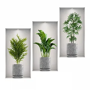 Наклейки на стіну 3 шт. 23х45 см Квіти у вазі 3D Зелені - Фото 1