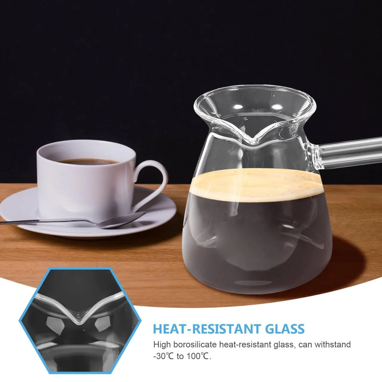 Турка Kichvoe 450 мл, боросиликатное стекло, с ручкой, фото №9