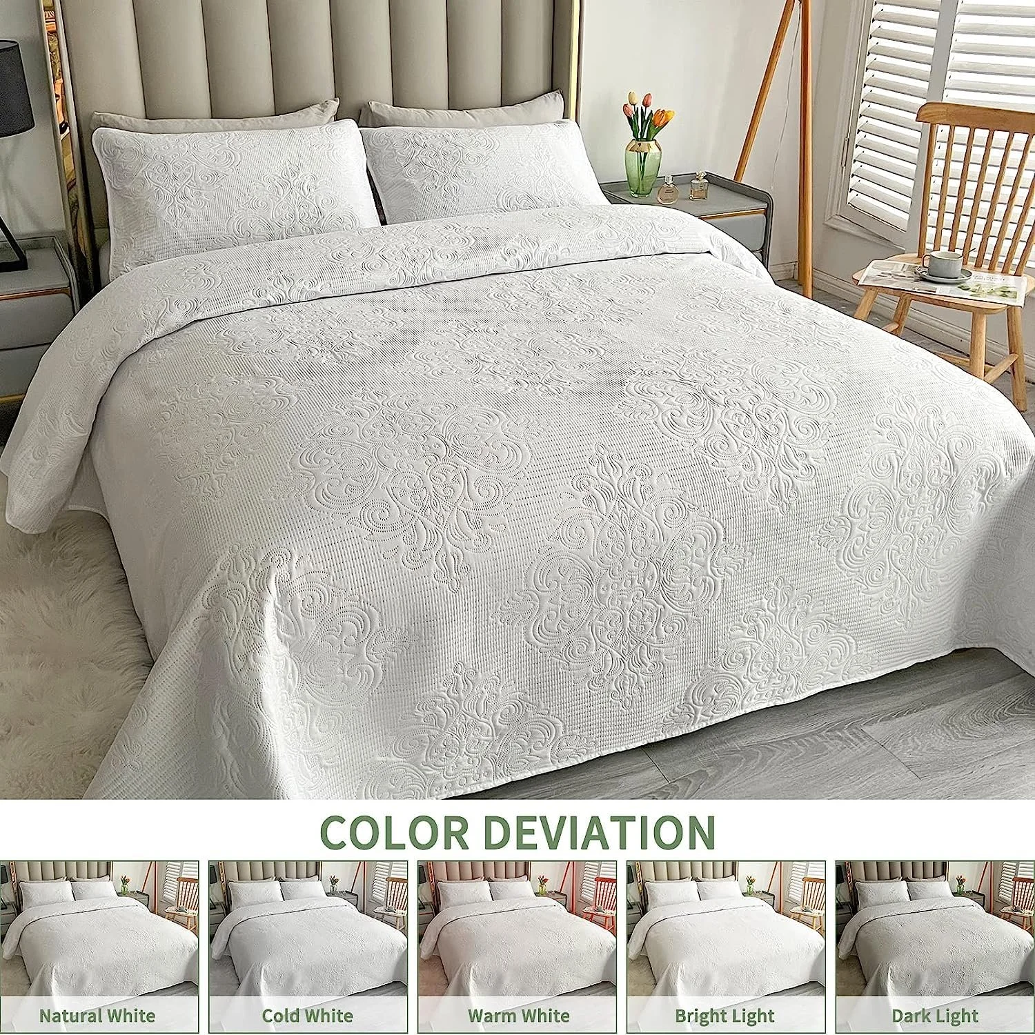 Покривало Qucover 240 x 260 см Білий з 2 наволочками 50 x 75 см, Вінтажний візерунок, фото №7