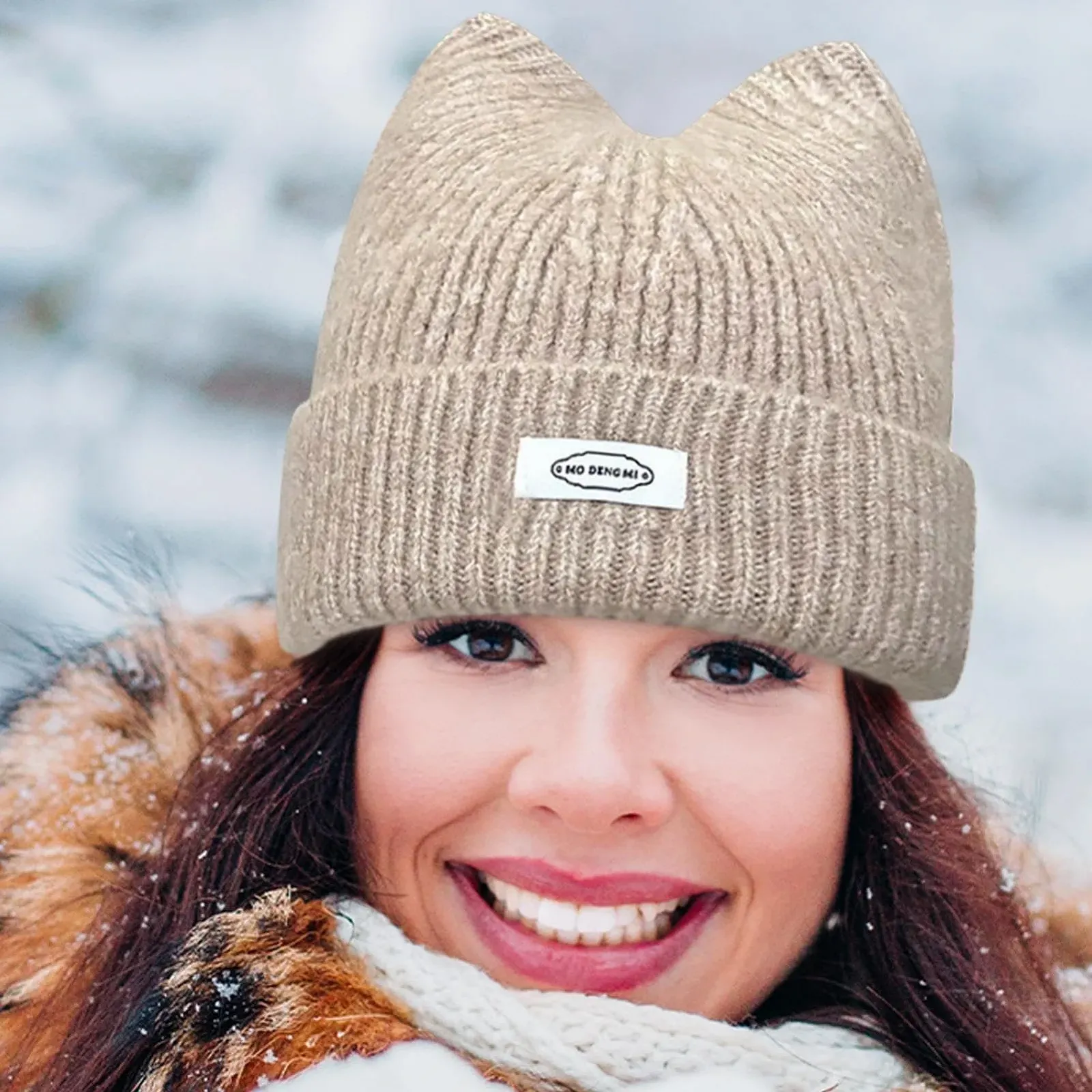 Шапка Вязаная Зимняя С Кошачьими Ушками Khaki, фото №2 Шапка Вязаная Зимняя С Кошачьими Ушками Khaki, фото №2