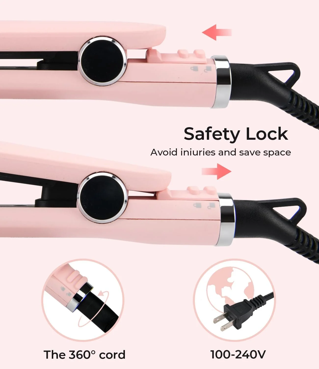 Выпрямитель для волос PRITECH с титановыми пластинами и LCD-дисплеем 150-230°C Pink, фото №6 Выпрямитель для волос PRITECH с титановыми пластинами и LCD-дисплеем 150-230°C Pink, фото №6