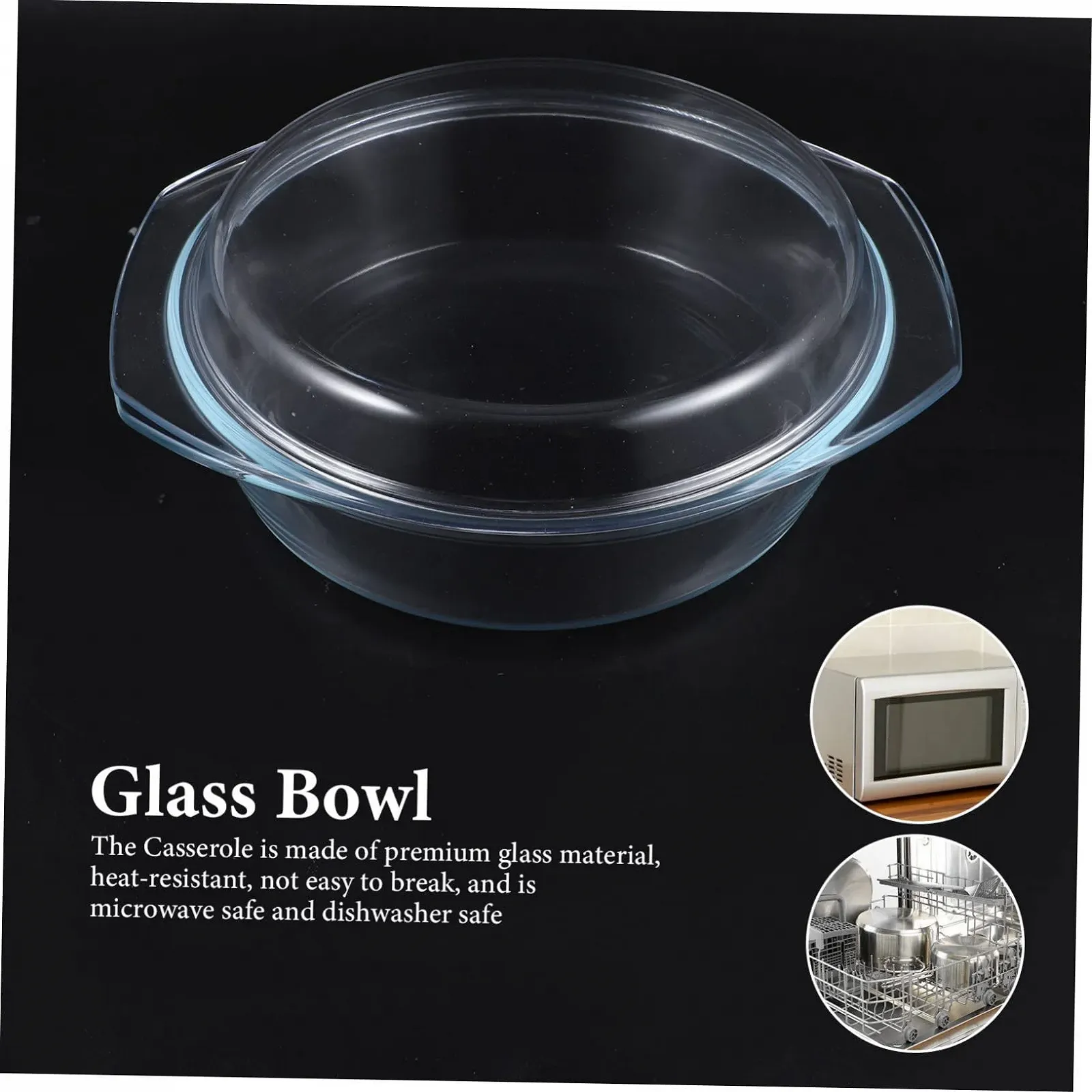 Кастрюля Стеклянная для микроволновой печи с крышкой и ручками, Термостойкая, Круглая, фото №4 Кастрюля Стеклянная для микроволновой печи с крышкой и ручками, Термостойкая, Круглая, фото №4