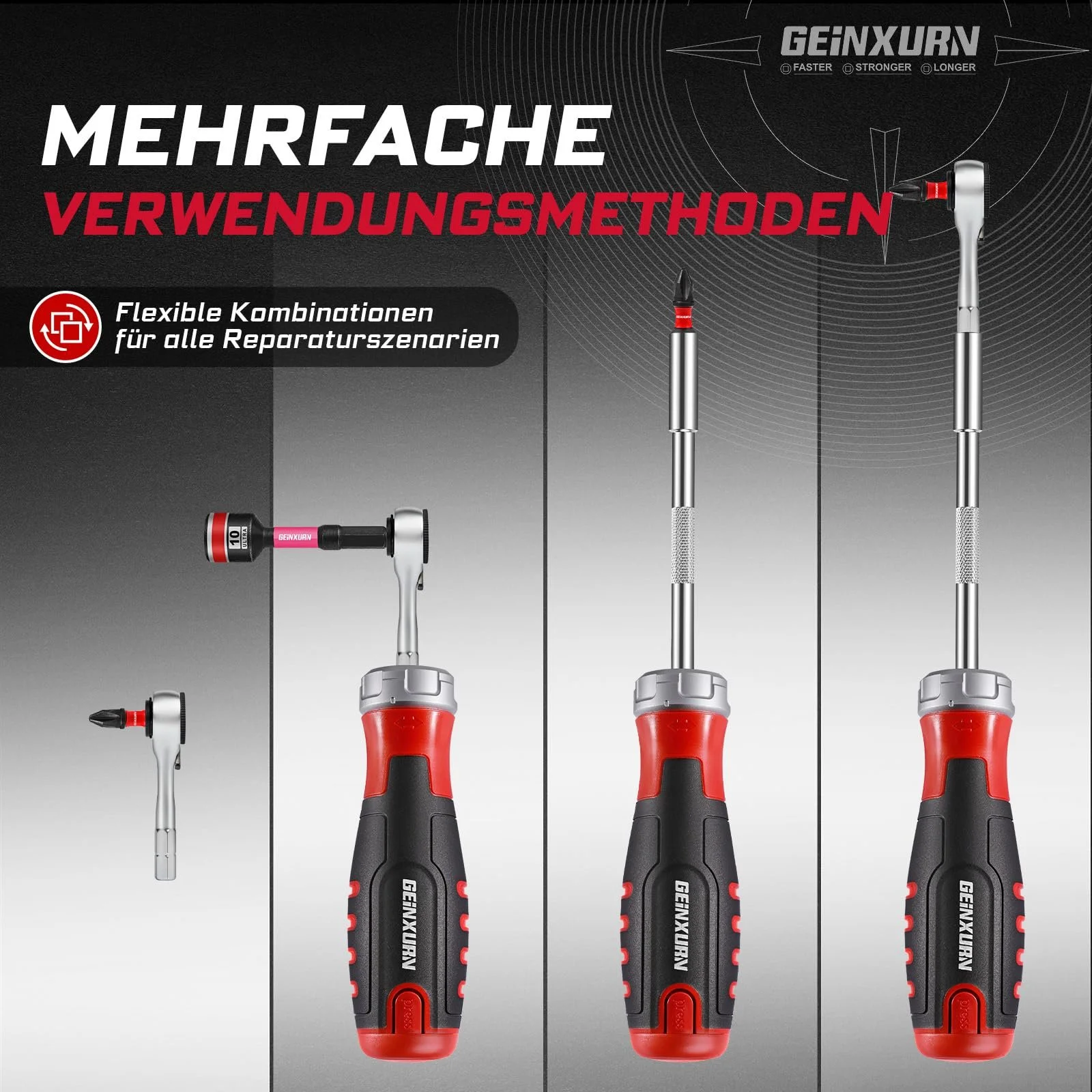 Набір реверсивних викруток 19 предметів з бітами та торцевими ключами Магнітний TPE рукоятка, фото №8