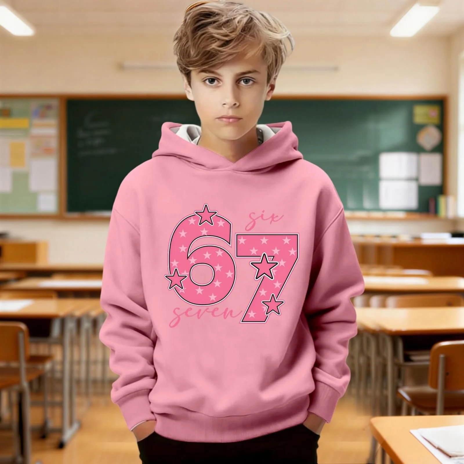 Детский пуловер с капюшоном 67 Cute Printed Retro 6 7 Meme с длинными рукавами Фестивальная толстовка для девочек Классическая зимняя одежда, фото №4 Детский пуловер с капюшоном 67 Cute Printed Retro 6 7 Meme с длинными рукавами Фестивальная толстовка для девочек Классическая зимняя одежда, фото №4