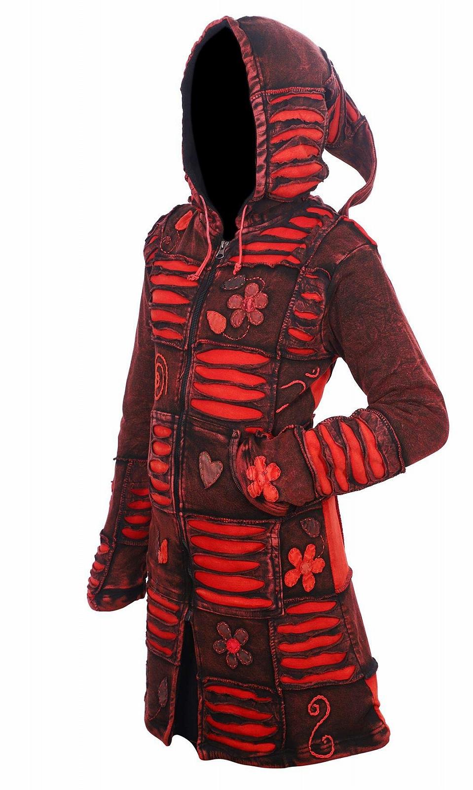 Женское пальто Ezhippie Длинное, с цветочным принтом, красное и с вырезами, фото №2