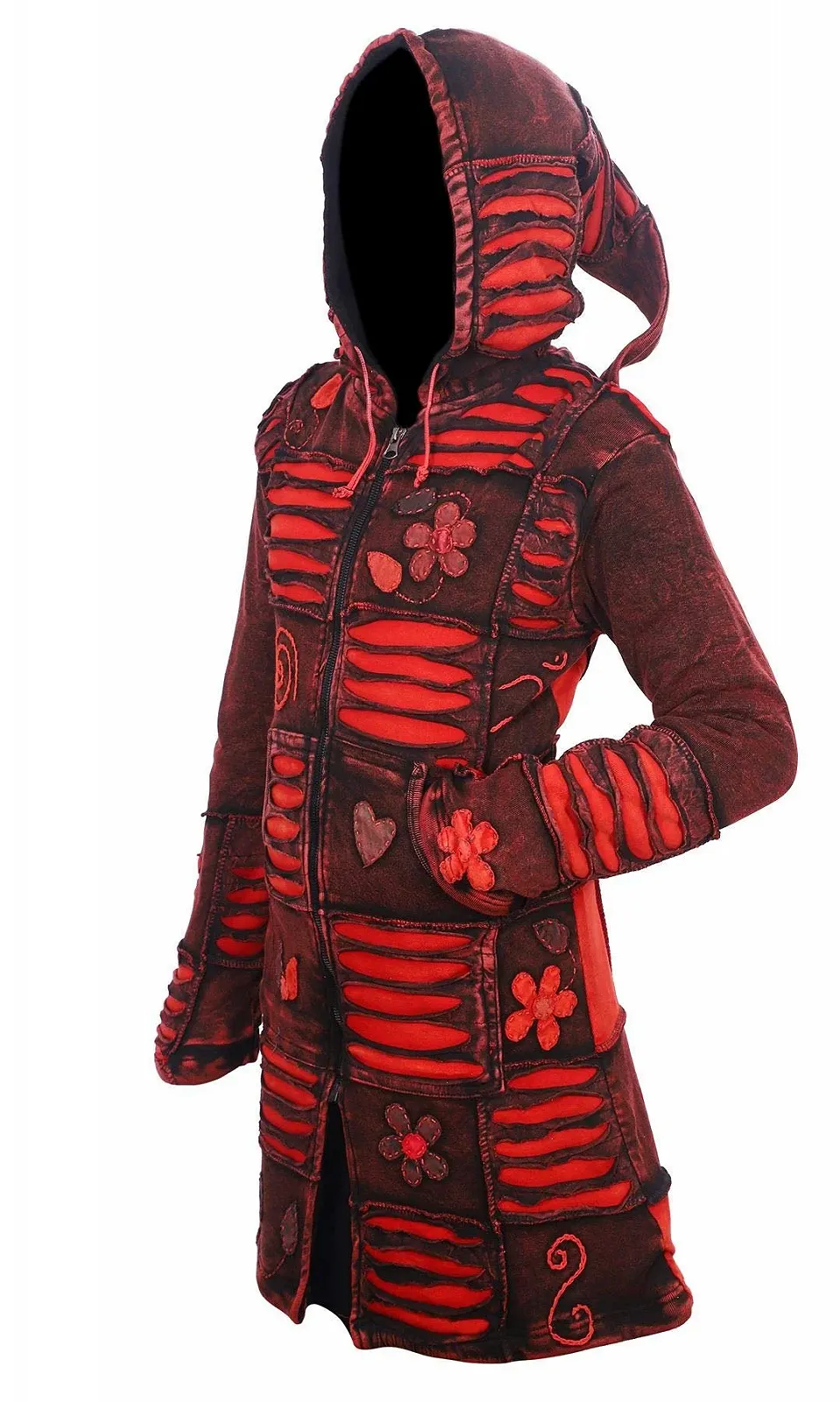 Жіноче пальто Ezhippie Довге, з квітковим принтом, червоне та з вирізами, фото №2