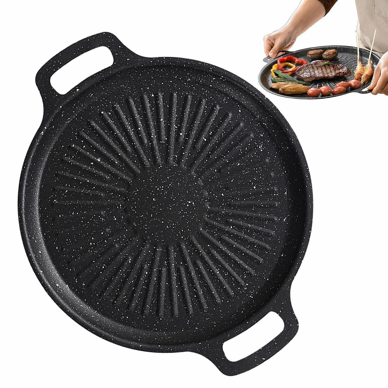 Сковорода-гриль Кругла BBQ плита для гриля Індукційна багатофункціональна сковорода Антипригарна чавунна для газового гриля Сковороди для стейків Чавунна сковорода-гриль для плити, гриля, духовки та багаття, фото №1