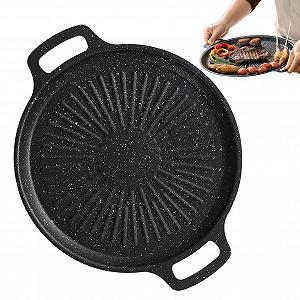 Сковорода-гриль Кругла BBQ плита для гриля Індукційна багатофункціональна сковорода Антипригарна чавунна для газового гриля Сковороди для стейків Чавунна сковорода-гриль для плити, гриля, духовки та багаття - Фото 1