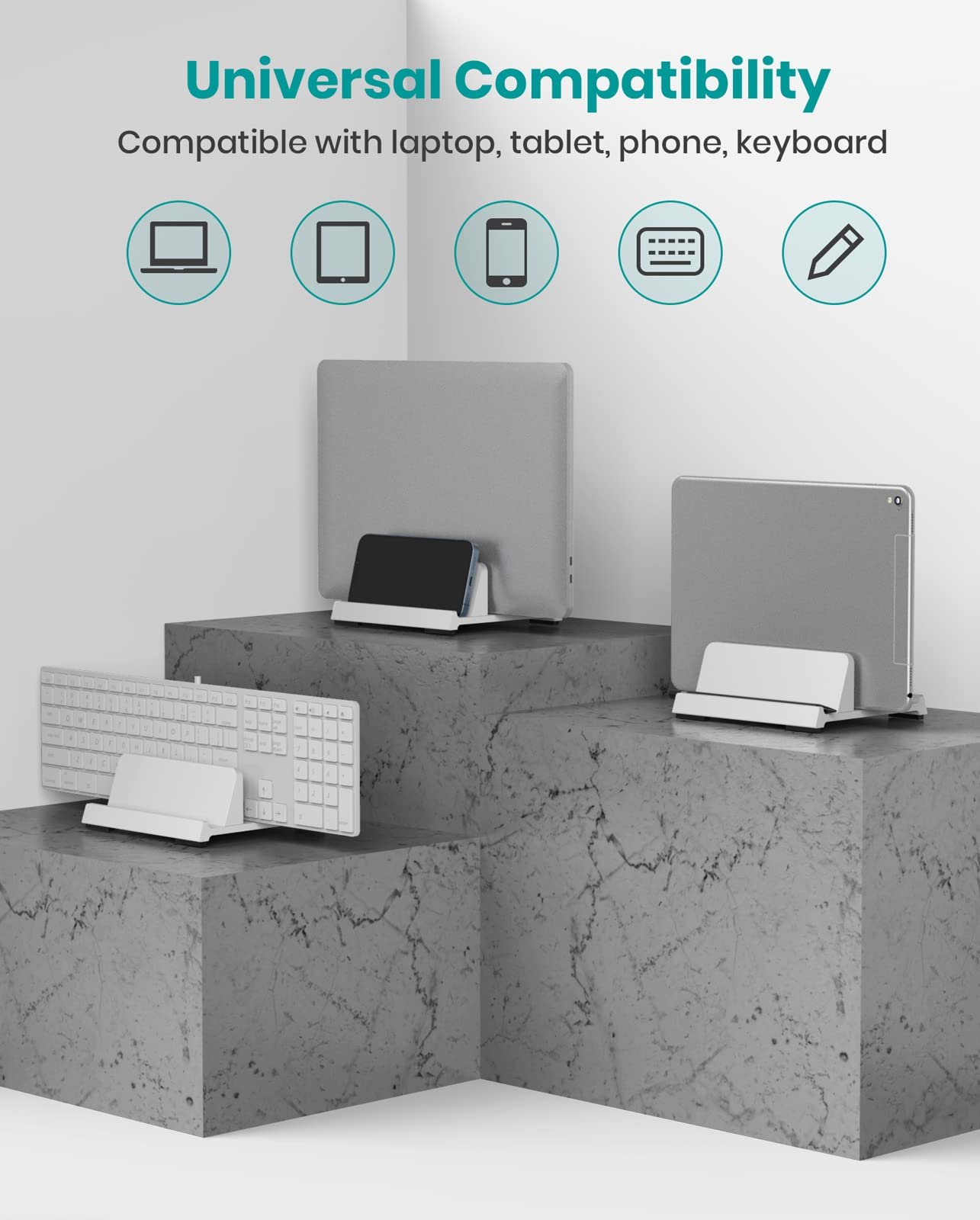 Вертикальная Подставка для Ноутбука 4-в-1 Klearlook ABS Регулируемая Док-станция для Ноутбука до 17.3 дюймов - Белая, фото №7