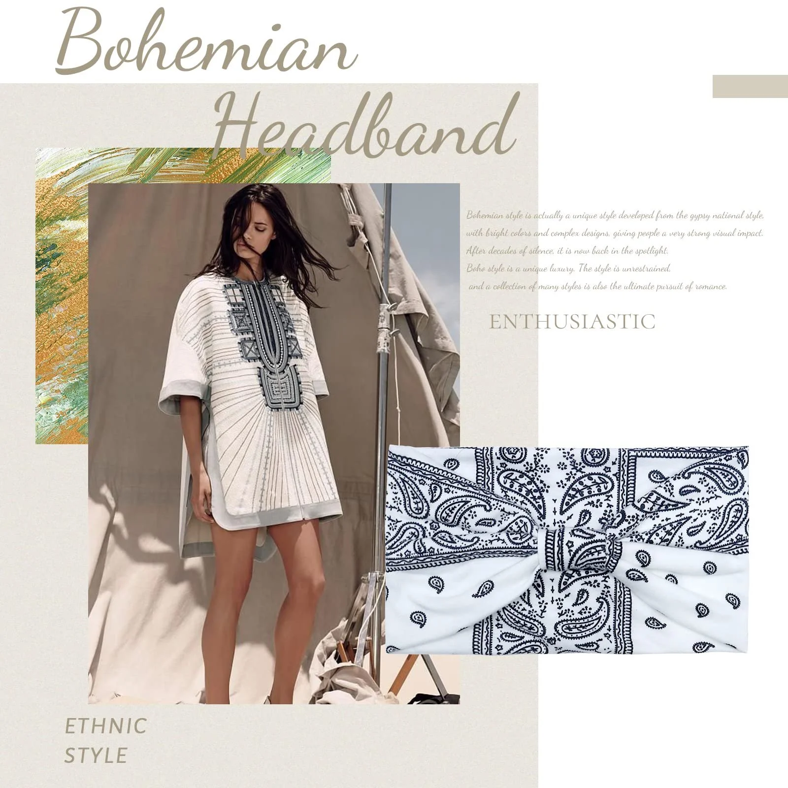 Пов'язка Kavya Широка Еластична М'яка Богемна, фото №5 Пов'язка Kavya Широка Еластична М'яка Богемна, фото №5