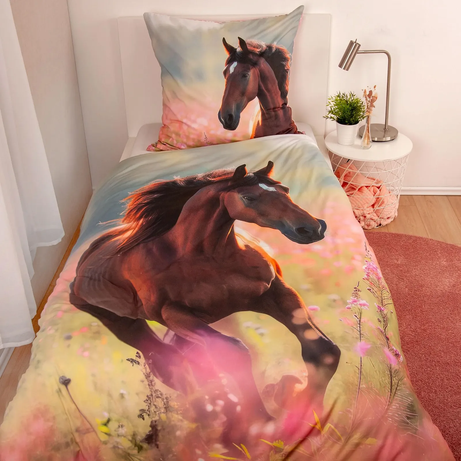Постільна білизна Herding Young Collection Кінь 135 х 200 см 80 х 80 см Бавовна Renforcé На блискавці Різнокольорова, фото №3