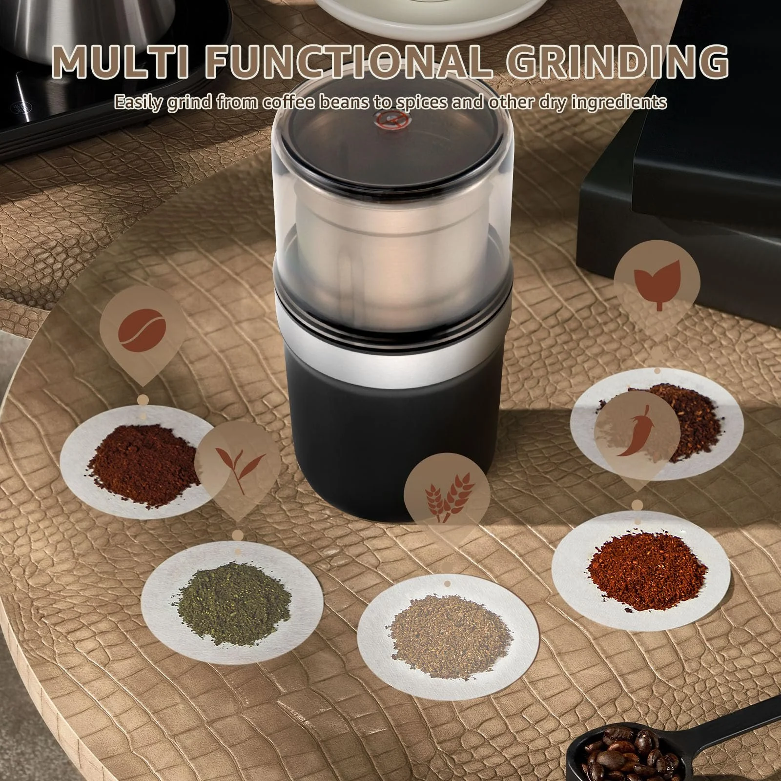 Електрична кавомолка USB акумуляторна багатофункціональна безшумна знімна конструкція конусної форми для кавових зерен, зерна, трав, фото №5