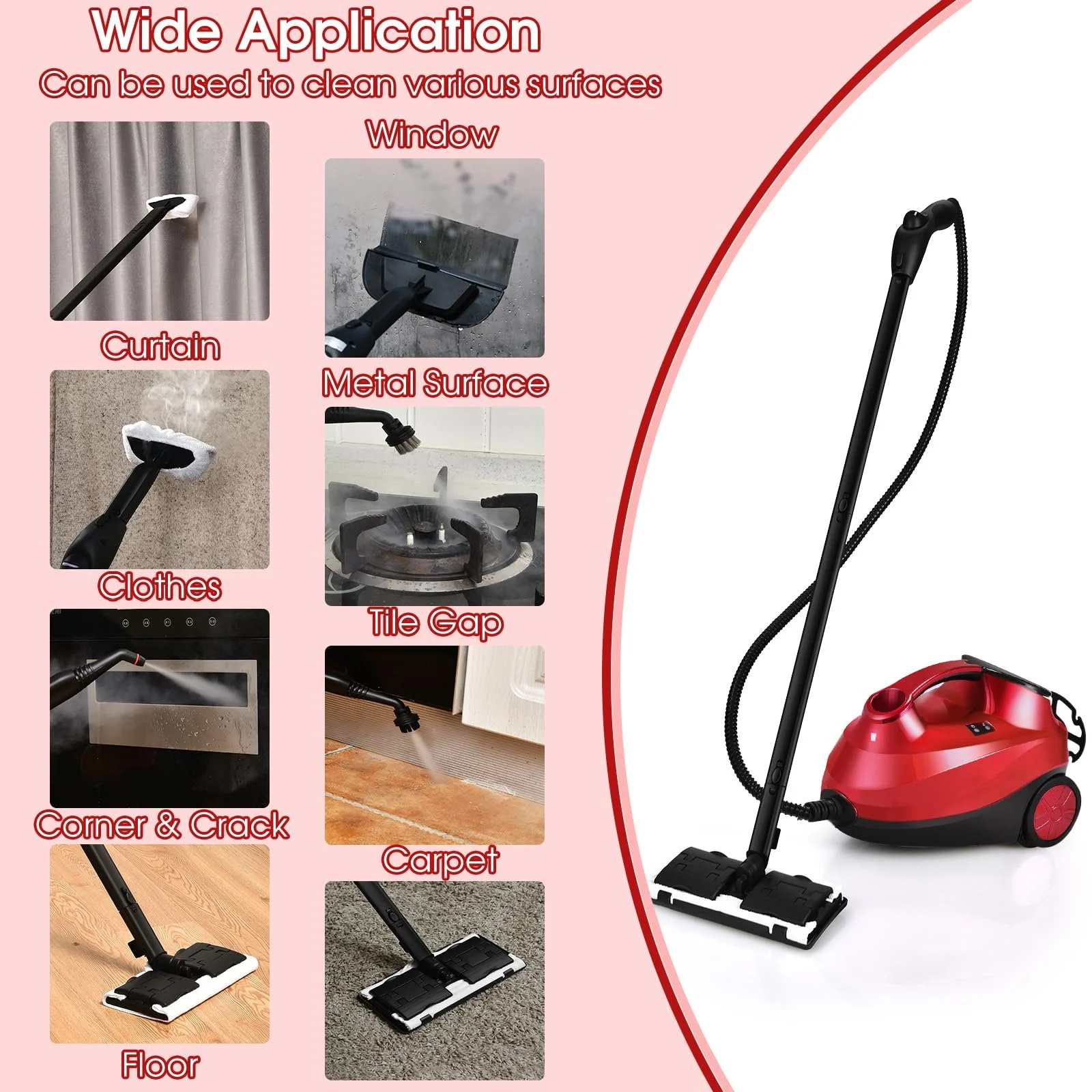 Пароочиститель SOARS 2000 Вт 4 бар 1.5 л с 19 аксессуарами Красный, фото №2 Пароочиститель SOARS 2000 Вт 4 бар 1.5 л с 19 аксессуарами Красный, фото №2