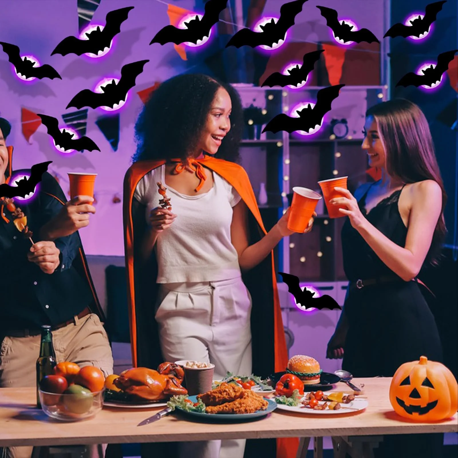 Настінні наклейки Joycabin Хелловін 3D світлодіодні кажани 24 штуки Фіолетовий, фото №5 Настінні наклейки Joycabin Хелловін 3D світлодіодні кажани 24 штуки Фіолетовий, фото №5