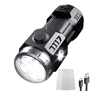 Фонарик POCKETMAN Мини LED сверхяркий, 6 режимов освещения, маленький фонарик с магнитами, TYPE-C перезаряжаемый, 8 мощных светодиодов для улицы, чрезвычайных ситуаций, кемпинга, пешего туризма - Фото 1