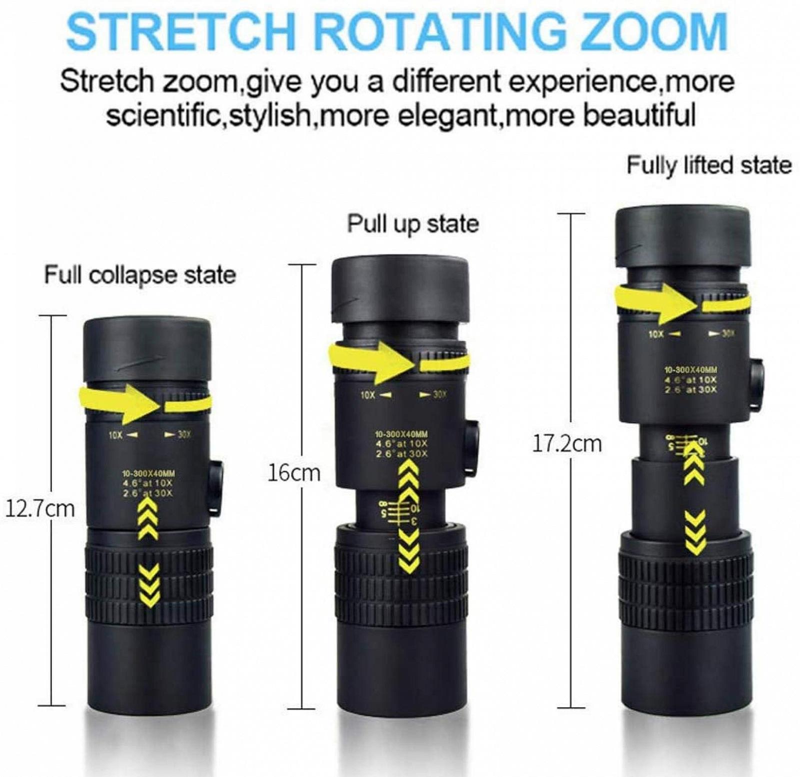 Монокуляр телескоп 4k 10 300 x 40 mm Super-Telezoom BAK4 призма лінза водонепроникний антіфог монокуляр з тримачем для смартфона штатив, фото №5