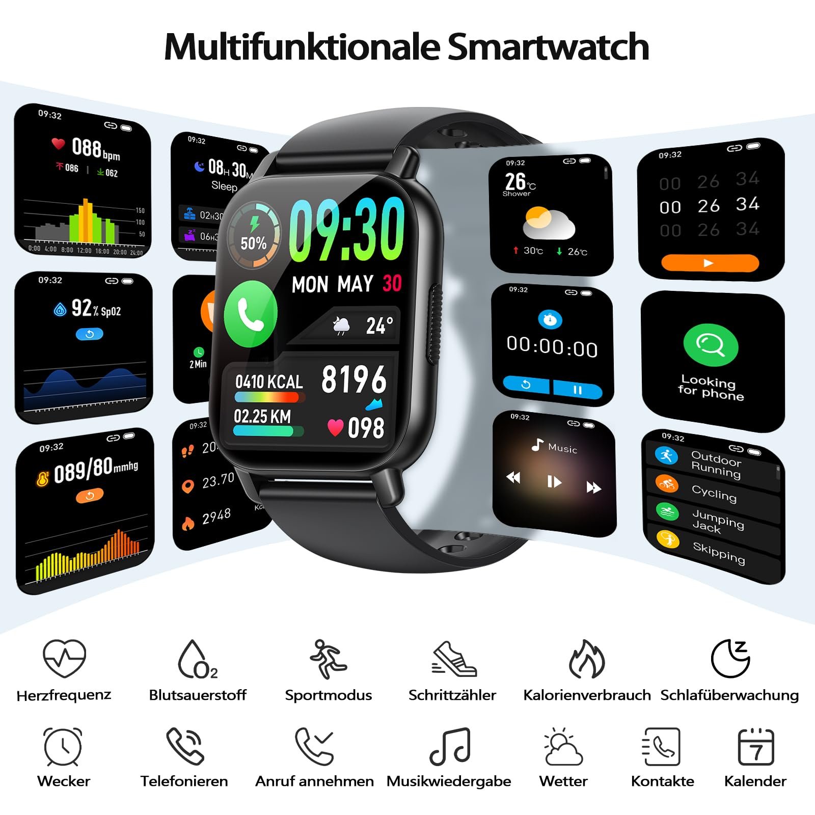 Смарт-часы для мужчин и женщин 1.91 Inch HD Touch, с монитором сердечного ритма SpO2, монитором сна, шагомером IP68, водонепроницаемые с 112+ спортивными режимами, с функцией телефона для iOS и Android, фото №6