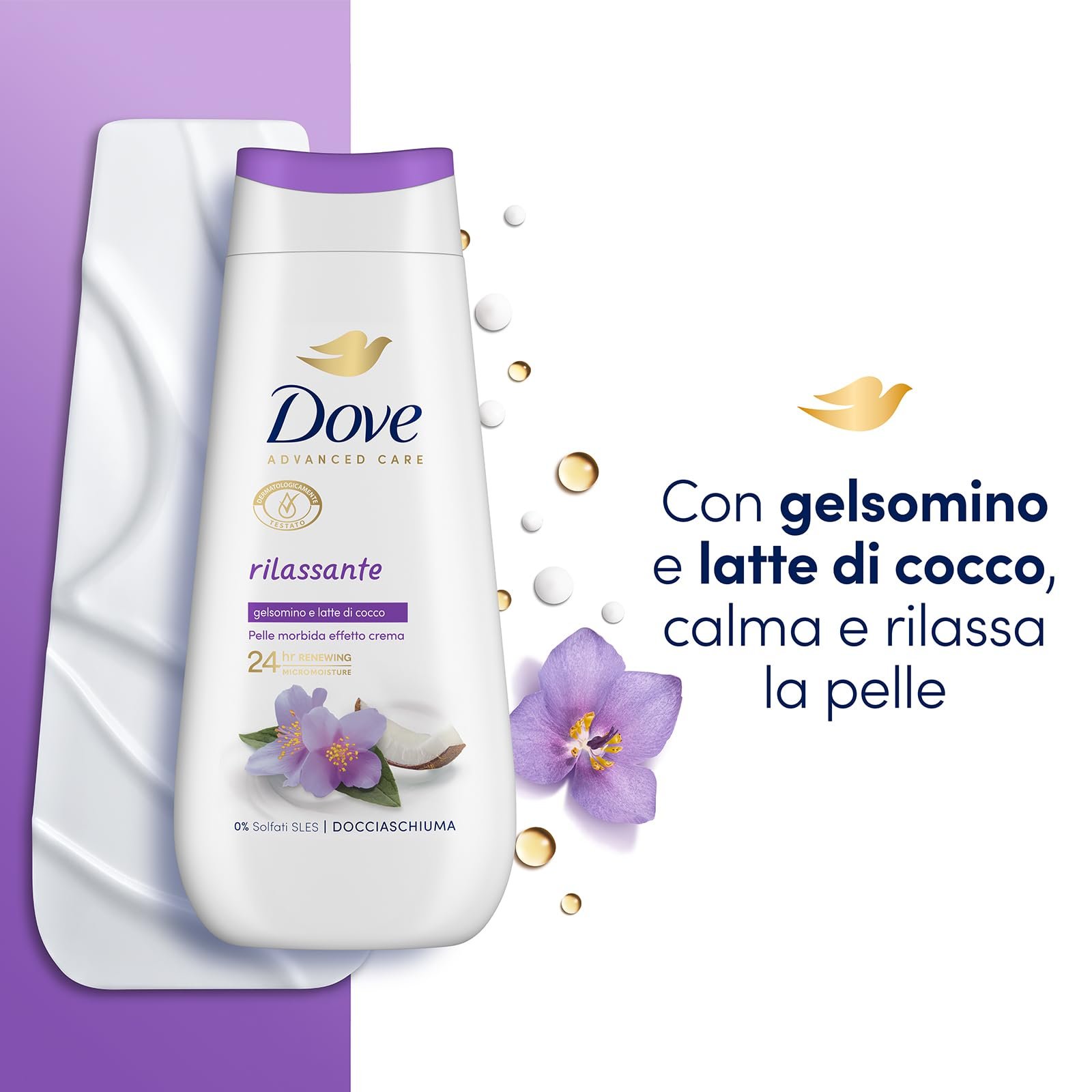 Гель для душу Dove Relaxing зволожуючий без SLES 6 шт по 225 мл, фото №3