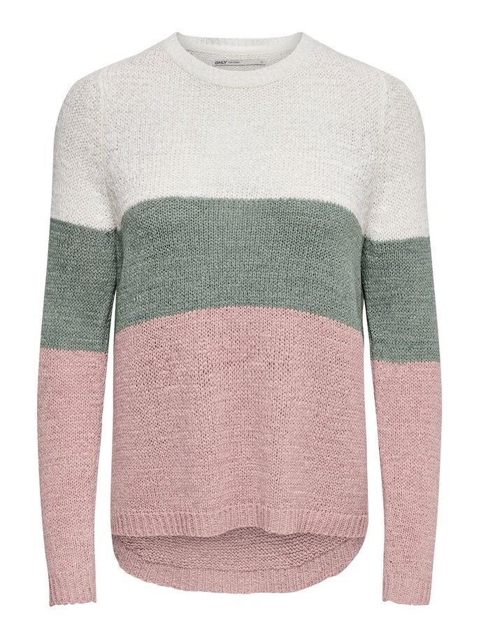 Пуловер ONLGEENA L/S BLOCK PULLOVER KNT NOOS 15161415-Cloud Dancer-Stripes:W. CHINOIS GREEN/ROS ONLY L, фото №3