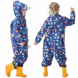 Детский дождевой костюм, дождевик для девочек и мальчиков, цельная дождевая одежда для малышей, водонепроницаемые дождевые куртки, дождевой комбинезон, легкая куртка с капюшоном, дождевик с принтами, 1-10 лет - Фото 1