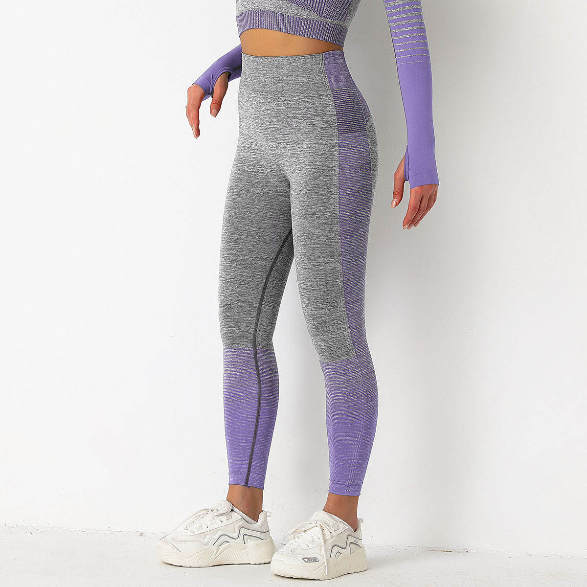 Леггинсы женские спортивные 9659 S серые с фиолетовым, фото №4