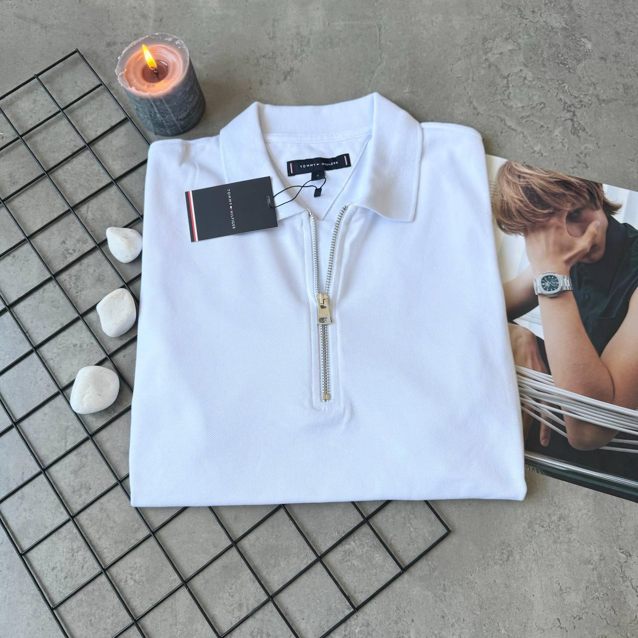 Мужское белое поло Tommy Hilfiger брендовая футболка с воротником Томми стильная рубашка коротким рукавом, фото №2