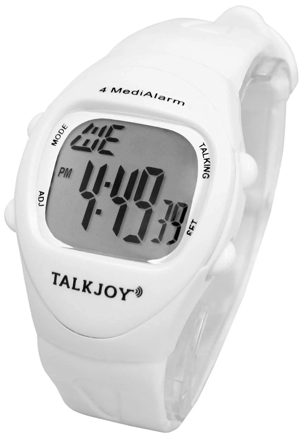 Наручные говорящие часы TalkJoy, цифровые, белые, с 4 будильниками, немецкий голосовой вывод, резиновый ремешок, подходят для слепых, слабовидящих и пожилых людей, фото №5