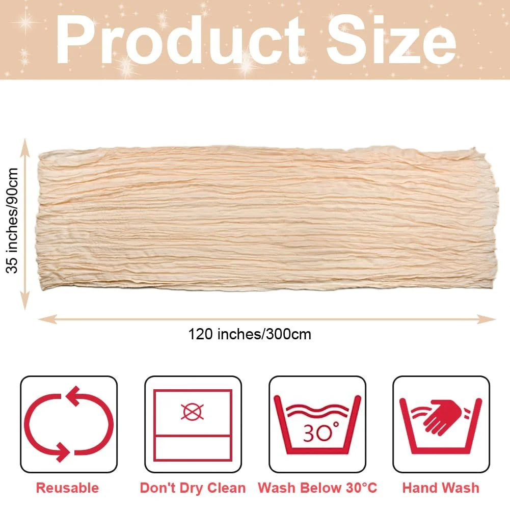 Скатертина-доріжка Boho Gauze Muslin Cheese Cloth 90 x 300 см 6 шт Бежевий, фото №2